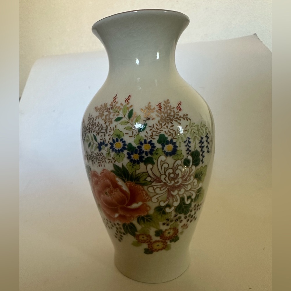 Vase Hand Painted Floral Design Porcelain